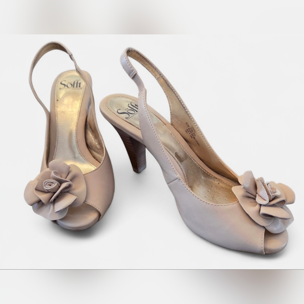 Sofft Women's Nude Slingback Heels with Floral Accent